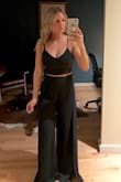 Originally purchased for warm weather travel, but this can be dressed up or down. Plan to wear it to an event and utilize with a pair of flip flops for a casual look. Was pleased it actually fit my larger bust without needing alterations. Pants are pretty long but it will be fine with a little hemming or some heels. Love the back detail! - Mandy E.