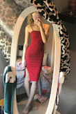 This dress fit perfectly for me! Very modest, but still sexy in my opinion. The material is nice and stretchy, but still feels like a nice fabric. I'm so excited to wear this to an event! - Olivia T.
