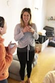 The material is very soft and it's forgiving in the belly area. It's a little big but I kind of enjoy that it's not super tight especially because you can adjust the center. Overall, love this top. - Eleni L.