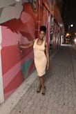 I think the key to this dress is the back. It looks a little plain from the front but when you turn around, BAM. Material is soft, perfect nude color. I've had it for years now and it's still a piece I pull out if I'm going out. - Courtney H.