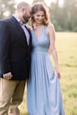I absolutely loved this dress! I wore it for my engagement pictures and it was perfect! It is the prettiest sky shade of light blue. It was so flattering on and I loved the little see through crochet like details along the waist. I'm tall and always worry about maxi dresses not being long enough, but this one hit at a perfect floor length with me in flats. The dress feels very well made and of good quality. It is lined below the waist as well. The top is thin, but gel cups underneath worked well for me. Also, it wasn't an issue, but the dress did require the use of a steamer before wearing and does wrinkle easily simply because of the type of material. - Kaitlyn P.
