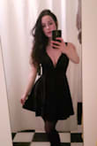 This dress fits perfectly! The fabric is beautiful and the length is very classy. Even though it plunges very deep, everything stays in place. I love it!!! - Liza S.