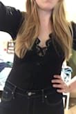 This is super sexy and comfy! I'm really excited to wear this out, it's great because you can slip a black tank under if you want to tone down the sexiness a bit. The cut was lower than I thought, just below my bra but covered well by the lace. It's also comfy to wear. I am typically a medium, but sometimes need a large, so could understand if this runs large to some. - Marianna H.