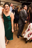I wore this to my best friends wedding in early December. I felt really good in it. Obviously it came down a lot further than shown on the model, but I am only 5 ft tall. The material will stick to nylons, but there are always tricks to figure that out. I did not wear a bra and did not feel as though I needed one at any point. Easy to dance in and such a pretty color. - Jennifer Z.