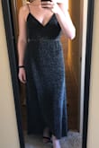 This dress is beautiful! However, it is a little big on me and the slit doesn't show. I would trade it for a smaller size if I had the time. I can't wait to wear it! - Colleen R.