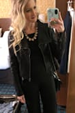 I've been looking for a black cute jacket and this one was PERFECT! I ordered a size up per other reviews and I'm so happy I did (ordered a Medium)!!!  Wore for New Years over a Lulus black jumpsuit and got SO many compliments! Can dress it up a t-shirt or worn like this! Buy buy buy! - Meghan H.