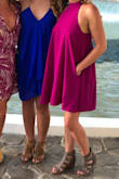 I received a lot of compliments on the color and that it has pockets. :) In all my photos (could be the angle I was standing at) I looked huge. Lots of material - a little more then I was hoping. Still an all around good quality and fun dress. - Kimberly T.