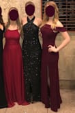 Wore this dress for my school prom, and it was exactly right for the occasion. It was quite long though. Four inch heels made it the perfect floor length. - Libby D.