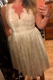 This dress is pretty, I love the pockets and the lacy neckline. The fabric is thick and somewhat heavy but I'm planning to wear it to a party in colder months so that works for me. Fits the curves well. - Rianne B.