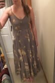 I love this dress! Great neutral for summer weddings! Light, flowy, and floral. I could size down potentially if you have a small waist. I am tall, so I don't like to size down due to less length and the tie at waist makes it work though it's a touch big! - Andrea T.