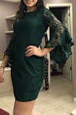 If you want a bodycon fit, get the size that you would usually wear, otherwise, size up. - Mary A.