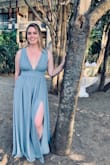 This was my first purchase on Lulus and I was VERY happy with the fit! I wore this dress to a wedding and I was a bridesmaid. According to my measurments and the sizing scale, they recommended a XL but with the pictures provided from other customers, I was sure the L would fit (L is my usual size in dresses). The material and colour is exactly what it looks like in the picture (as advertized). The dress itself is so well made too - there's even little transparent rubber rectangles where the dress hits the shoulders to keep the straps from falling down (and they worked). I also liked that the slit was not too much and did not show unless I popped my leg out. I highly recommend this dress! - Kariane B.