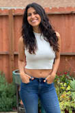 I actually do like this, but it's way shorter than the model photo implies. To their defense, the description DOES say crop top. I guess she could possibly have a short torso? I will be returning this... not exactly because it's not like the photo. More so because it's just not the right season for this type of shirt right now. But still wanted to show you the fit. I still think it's cute! And comfy fabric too. - Sarah S.