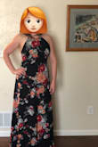 I was worried about this dress being backless and not being able to wear a bra but it's actually not a problem between the thickness of the material and the ability to tighten the straps. I'll be wearing it with 4" wedges but any shorter of a shoe and it would need to be hemmed. Overall, the dress is comfortable and flattering and I can't wait to wear it as a bridesmaids dress in my cousin's wedding! - Thea S.