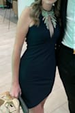 This dress fit so well and was very flattering. I ordered a small because that's what the model had on and it fit perfectly. The keyhole is a little bigger than it shows on the model, but isn't too revealing. The jewels on the top look so much better in person than on the model pics. - MiChaela M.