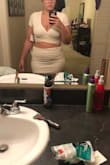 If you have ANY kind of belly, these bottoms in white are probably not going to be your best choice. The top fits perfect and I'm going to wear it with high waisted jeans instead. The bottoms fit okay, white is just a very unforgiving color. I would DEFINITELY rock it in black though but the white is not flattering on my belly (which I expected). - Carly S.
