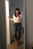 Lovely color and effect with high waisted jeans. I feel that the snapping undergarment portion runs small, though truthfully I'm packing hips and butt. Also, the shirt is very open and gapes, requiring a pin or double sided tape to have the proper effect without my whole bra showing. With some help, the shirt is lovely. - Christina O.