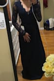 This dress is so so beautiful!! The front is a little deeper that I thought but it's not a problem for me personally. The back is so flattering and the sleeves are a little tug which I like but such a pretty dress. I bought it for my semi formal and will have to get it hemmed because it's very long, but would 100% recommend this dress to anyone:) - Maria D.