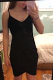 Love the material - thick and somewhat stretchy. It was fine to wear without a bra due to it being almost full coverage. Flattering fit and fully lined. Would recommend. - Kate H.