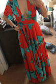 The colors and style of this dress are perfect! The dress is verrrry low cut though (as you can see in the picture). Wasn't sure about it at first, but I decided to keep it and just ordered some fashion tape. Hoping that helps things stay in place... - Makenzie N.