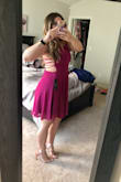 I really wanted to like this dress. I first ordered a medium, as most clothes I wear from Lulus are medium. It felt bulky at the bottom and it was longer than I wanted. I would have been all about this dress if it were shorter. I love the back & not having to wear a bra with it. The small fit better (pictured); however I ended up returning it. - Britney
