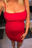I have several black dresses, decided to get the red. I love it! It's very comfortable and it's short, which is what I like. I prefer short dresses to show off my legs. I was concerned about the straps when I ordered, since they don't adjust, but they are perfect! No need for a bra, this dress keeps the girls in place. This will be great for when we are on the cruise ship, or just going out. - Amy T.
