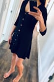 Very simple sweater dress for around the house. Comfortable. Fits true to size. I threw it in the washer and dryer even though the care instruction says hand wash and line dry, and it's still in good shape - no shrinking, color and fabric still look the same. The only complaint is the fabric can be seen trough. - Jules M.