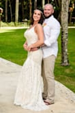 First of all, my wedding was dress was cheaper than any bridesmaid dress I've ever worn. I knew I wanted a lace dress & this was perfect. It fit amazing minus my lower back area had extra fabric that didn't hug my figure like the rest did from hip up. I got that taken in for $20. My now husband & I got married at a Sandals in Jamaica with a budget in mind. Even if I were to do a traditional wedding, I'd still wear this dress. I got so many compliments from our pictures & I felt great in it. I was bloated from woman probs so my lower belly showed more than I wanted but I didn't care too much. Get multiple dresses & return what you don't want! Shorter gals may need to get the height adjusted but the large fit me at 5'8 perfectly. No regrets on my $100 lace bridal dress!!! - Aubrie J.
