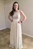 I wore this dress for engagement photos and will be wearing it for our rehearsal dinner as well. It fit GREAT and was so comfortable!! The A-line fit with the flowing skirt was very flattering. The dress is double lined which prevents it from being see-through. It was very long; paired with some tall wedges it still dragged on the ground a little bit but was fine for photos. The one thing about this dress is that with the mesh on the side, your bra will probably show through. I opted for a silicone skin bra which worked great.
This was my first order from Lulus and I will definitely be ordering more in the future! - Rachel B.
