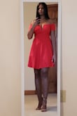 The dress is super comfortable. It has the right amount of spandex so it wasn't too tight on my large biceps. It is the perfect shade of red that compliments every skin tone. I paired it with the "Aimee" taupe lace-up heels also purchased from Lulus. - Tracy M.