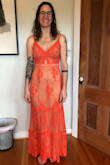 The dress is well made and I love how it feels on. The inner lining is soft and silky and feels good. The waistband is a little tight, but the dress fits me so well that I am going to wear it anyway. It is for a wedding, so It will inspire me to not gain any weight before then! I have the size medium. I am 5' 10" and 150 lbs. - Cristina D.