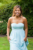 I bought this for my bestfriend's wedding to wear as a bridesmaid's dress. As expected it was too long for me, but it is a beautiful dress. The material is very thick which could be good or bad depending on if you live in a hit place or cold place, or the season. The bust area fits so perfectly. - Merry R.