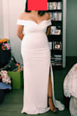 I LOVE the quality and fit of this dress. I tried on a similar style at a bridal shop that cost $800 and honestly, the difference wasn't much. I'm very wide around my hips and butt so the fabric in this dress stretched out and was a bit see-through around that area. However, I put on some shapewear and it smoothed out most of the lumps. I will also need to get it tailored because it was long on me. The fabric wasn't as soft and creamy as a high end bridal gown but the quality of the entire dress is amazing for the price. Also, love, love, love how flattering the off the shoulder neckline is! I would definitely consider this a dupe for that $800 gown! - Stacey A.