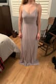 This dress is super flattering and will be very easy to wear with sticky cups, petals, or even braless. I need to get it hemmed significantly because I am pretty short, but other than that, it is very flattering around the waist and does not flare out around hips. Straps are very mildly adjustable, but they work well how they are. It's really pretty, flattering, and comfortable! Cannot wait to wear for wedding. - Wendy G.