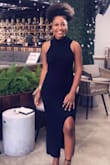 Wore this to a X-mas party and loved it. Thick material and a sexy split, but I would order a size down. I'm anywhere between a small and a medium and after reading reviews I ordered a small and it fits loosely enough while also accentuating my modest curves. - Dialen A.