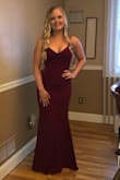My daughter wore this to a formal dance. Originally we ordered an XS but ultimately had to exchange for an Small. (Couldn't zip the back). The small fit perfectly. Form fitting with no gaps. The small was very long (a lot longer than the XS) and had to be hemmed even with heels. Classy and the wine was a beautiful color. Loved it. - Amber S.