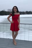 I debated between black and red but decided on the red because it was such a gorgeous color. The black was very nice, basic, but the top did not fit quite as well as the red. The dress is suprisingly comfortable and the red color was simply stunning for the Snowcoming dance. - Susan H.