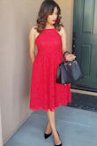 What I love about this beautiful red dress is that it's material is lace. It fit perfectly on me. - Sandra