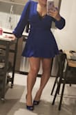 Love the cobalt but it's a little tight on the torso and extremely short. I also found that I would need a safety pin to close the chest area so I'm not spilling out. - Daisy L.