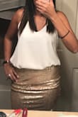 I bought this to wear for my 30th birthday trip and paired it with Lulus Journee White tank top... and I'm in love!! The sequins aren't too scratchy and the length is perfect! I was playing around with tucking the shirt in or not and tbh it's really cute either way! - BRande M.