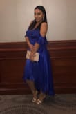 I wore it for a wedding! The only con is the small button on the top chest area. It actually popped opened on me while I was playing a game at a wedding! Thank God nothing showed, I was realized and quick enough closed it. But great length, love the off the shoulders look. Elegant enough and cannot beat the price. Came in very wrinkly, but worth every penny I spent on it. I recommend to use a steamer. - Lissette G.