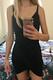 Like how it fits, like the the model, but the quality of the material is not the greatest. It also can feel itchy on the skin after some time. Also, the bottom part goes up when walking, so I keep pulling it down. All in all, a good universal mini black dress, but wish the material was better. - Jana R.