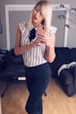 I love this shirt!! I bought it to wear at the office and it's super professional and cute! It fits perfectly and surprisingly the material is not see through! - Tasha B.