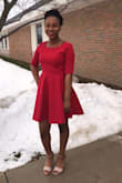 I love this dress! I wore it to school for Valentine's Day and I got so many compliments on it! It fits perfectly and compliments my shape well. It's a perfect shade of red. I thought the neck design was really cute too. - Lyla R.