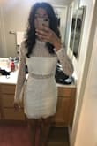 I would order a size smaller. I usually wear a size 6 or 8, so I thought medium would fit perfectly. This is definitely loose in the bust and hip area. I love the material, sleeved and neck line. Excited to wear for my bachelorette! - Cassandra J.