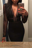 Loved this bodysuit! Got tons of compliments when I wore it out. You can pair it with some high-waisted pants or with a skirt. I paired it with a midi skirt and everyone thought it was a dress. It's a little hard to get off but it's manageable. - Kimberly J.