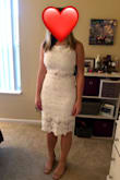 I think this dress is so cute for a summer bridal shower, bachelorette party, and/or rehearsal dinner! I was nervous how this was going to fit me since I have a large bust, but I love it! I did have to adjust my boobs, but it felt super comfortable once on. I also like that it's not too revealing since I plan on wearing it to my bridal shower and rehearsal dinner. Usually white scares me off, but this dress is super flattering. Can't wait to wear it! - Jill M.