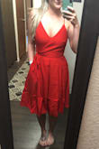 Chose this dress for my rehearsal dinner and I LOVE it (wanted to make a statement in red before my runway debut in white the next day). I'm such a girl saying this but IT HAS POCKETS! It fits in all the right places and it makes me feel amazing. - Brittany P.