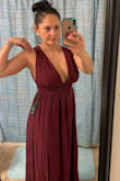 I was very hesitant to order a dress on this site. Overall, I am happy with the dress and the quality is very nice. The fit is great. Since, I am short and cute lol. The dress is a little long for my height. But some high heels will fix the problem. Very happy. The photo was taken when it arrived and I had tried it on. I will try to summit another pic the day of the wedding. (Not sure about my mesuraments) - Maria F.