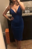 I was looking for a Valentine's day dress that doesn't look too much like the traditional type Valentine's dresses. I decided to go with this one in blue and at first, I was thinking it was too tight on my midsection and my hips, although it fit perfectly in my chest area. I debated for awhile if I should exchange it for the next size higher, but afraid it would make the chest area loose. So I stuck with the XS. The material is stretchy but still maintains a sexiness to it. Also love the Velvet texture of the fabric. Love that the straps are adjustable so can decide how low you want The neckline to be. Length is perfect too. The boyfriend absolutely loved the dress as well and I felt gorgeous in it! I took one star off just because I felt the sizing might have been slightly off. - Christine T.
